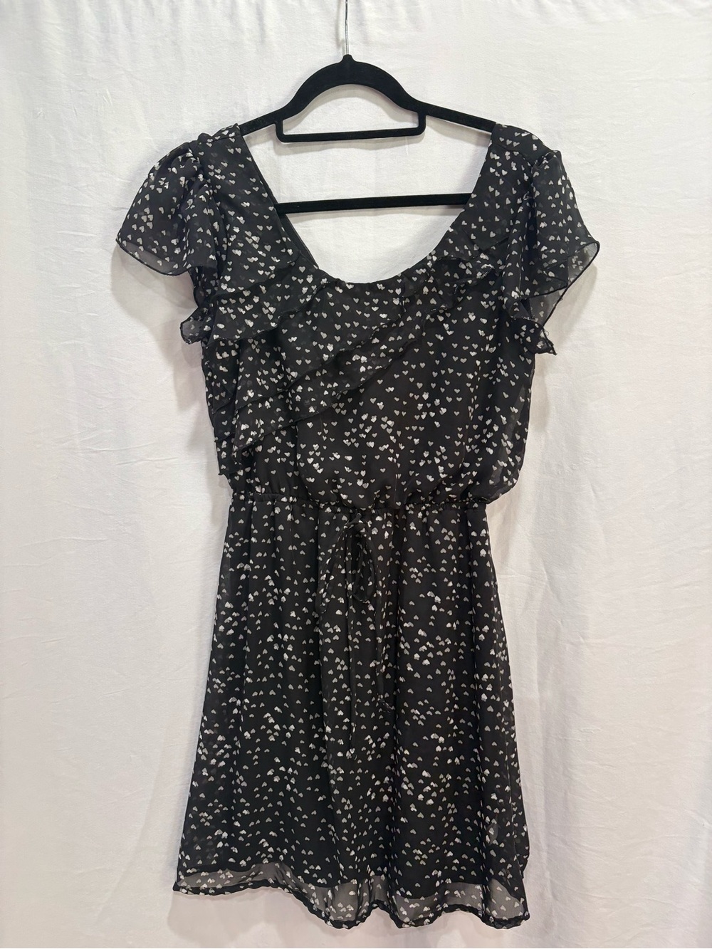Belle Du Jour Black Mini Dress with White Heart Print